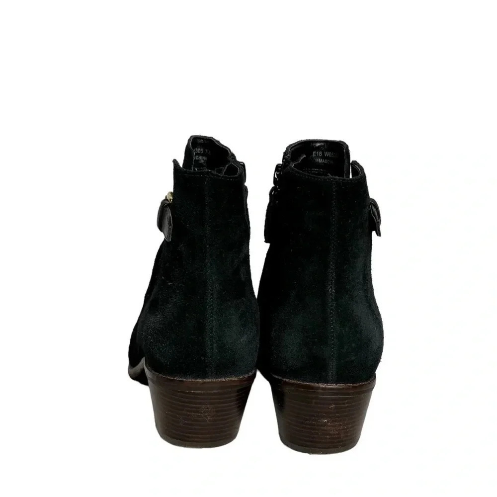 Cole Haan Willette II Bootie Size 7.5 Suede Buckles Lateral Zippers Black EUC - Picture 2 of 8